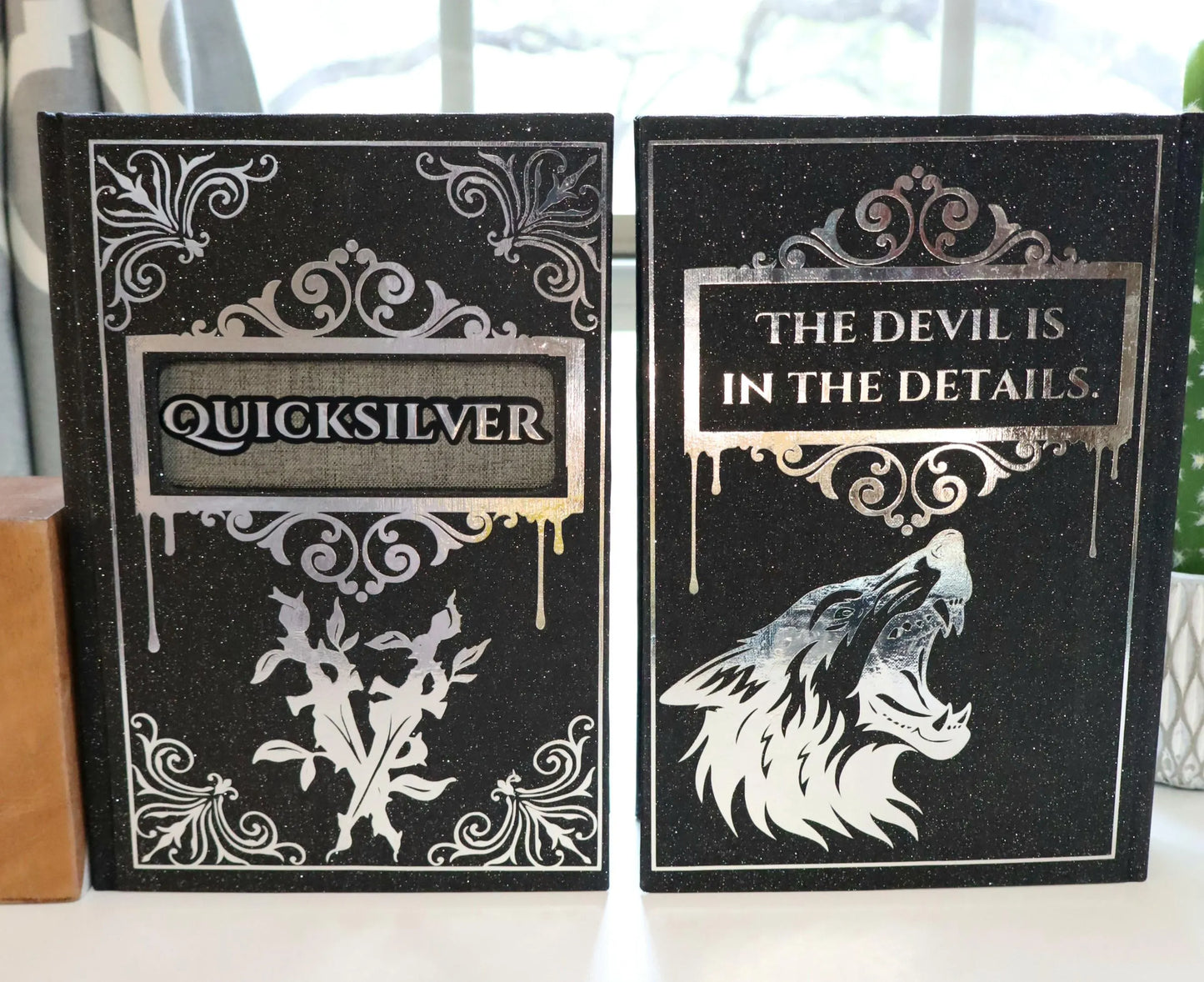 MADE TO ORDER Quicksilver Rebind- silver glitter on black